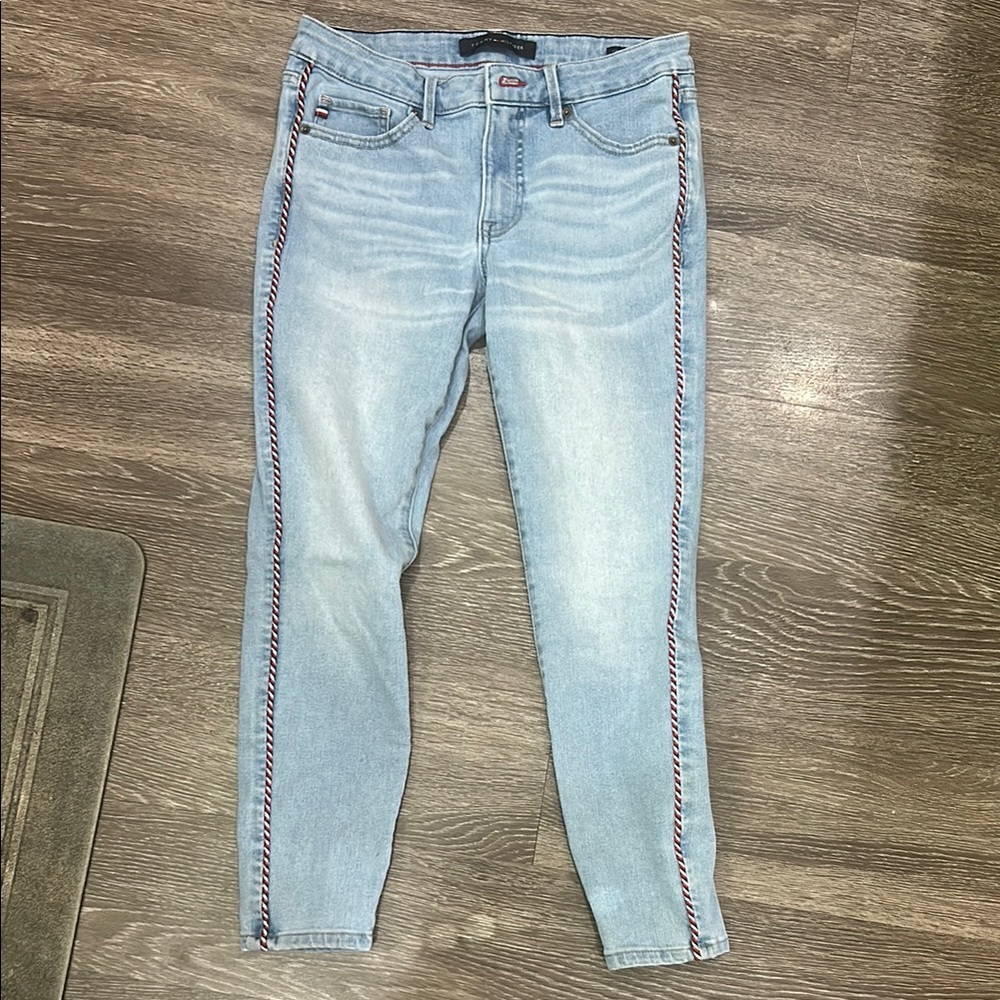 Tommy Hilfiger Tribeca Skinny Jeans Size 4 Light Wash Side Stripe Stretch Denim